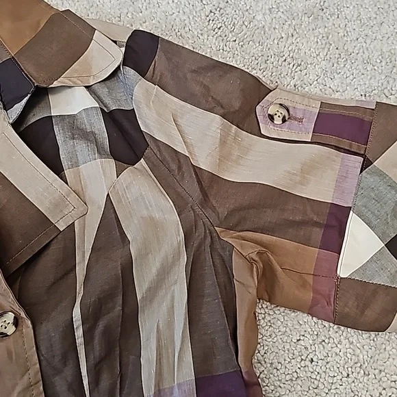 Burberry Brown and Purple Plaid Midi Dress - Picture 4 of 7